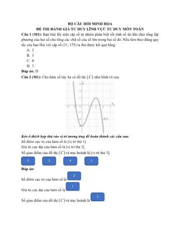 Bộ câu hỏi minh họa đề thi đánh giá tư duy - Lĩnh vực Tư duy môn Toán