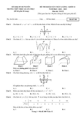Đề thi khảo sát chất lượng môn Toán Lớp 12 - Mã đề 300 - Năm học 2022-2023 - Trường THPT Triệu Quang Phục