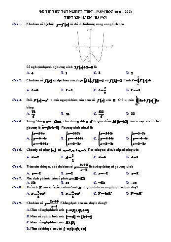 Đề thi thử Tốt nghiệp THPT môn Toán - Năm học 2021-2022 - Trường THPT Kim Liên (Có đáp án)