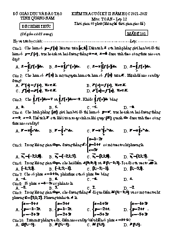 Kiểm tra cuối học kì 2 môn Hóa học Lớp 12 - Mã đề 101 - Năm học 2021-2022 - Sở giáo dục và đào tạo Quảng Nam