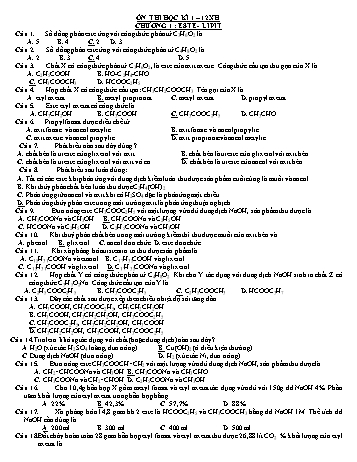 Trắc nghiệm ôn thi học kì 1 Hóa học Lớp 12 (Có đáp án)