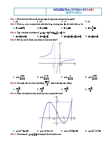Đề kiểm tra cuối học kì 1 môn Toán Lớp 12 - Đề 1 - Năm học 2022-2023 (Có đáp án)
