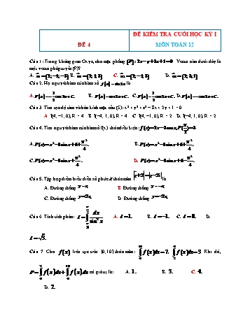 Đề kiểm tra cuối học kì 1 môn Toán Lớp 12 - Đề 4 (Có đáp án)