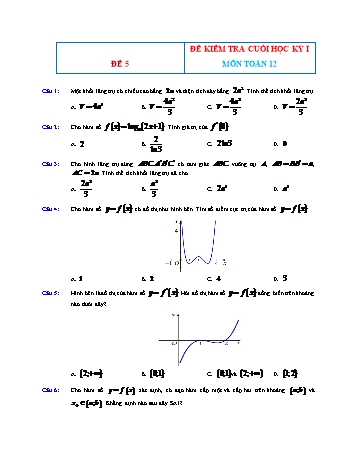 Đề kiểm tra cuối học kì 1 môn Toán Lớp 12 - Đề 5 (Có đáp án)
