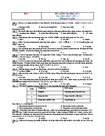 Đề kiểm tra học kì 1 môn Hóa học Lớp 12 - Đề 2 (Có đáp án)