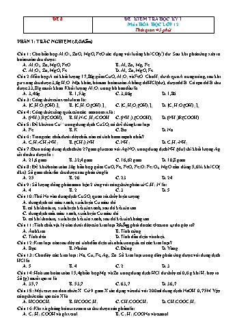Đề kiểm tra học kì 1 môn Hóa học Lớp 12 - Đề 8 (Có đáp án)