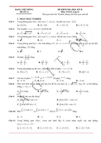 Đề kiểm tra học kì 2 môn Toán Lớp 12 - Đề 13 - Trường THPT Nho Quan A (Có lời giải)