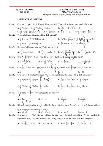 Đề kiểm tra học kì 2 môn Toán Lớp 12 - Đề 19 - Trường THPT Nho Quan A (Có lời giải)