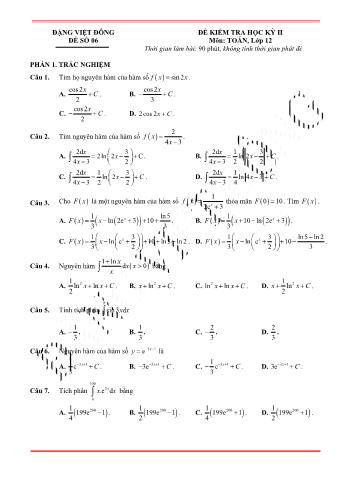 Đề kiểm tra học kì 2 môn Toán Lớp 12 - Đề 6 - Trường THPT Nho Quan A (Có lời giải)