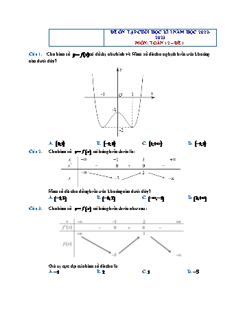 Đề ôn tập cuối học kì 1 môn Toán Lớp 12 - Đề 1 - Năm học 2022-2023 (Có đáp án)