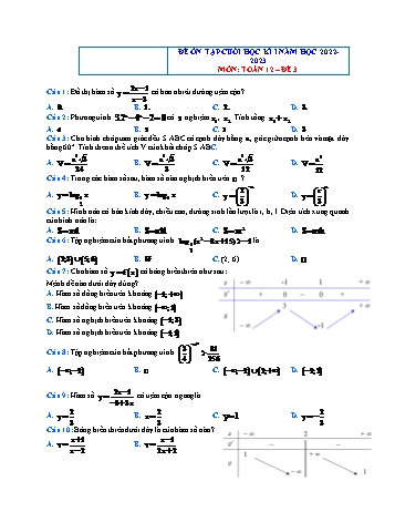 Đề ôn tập cuối học kì 1 môn Toán Lớp 12 - Đề 3 - Năm học 2022-2023 (Có đáp án)