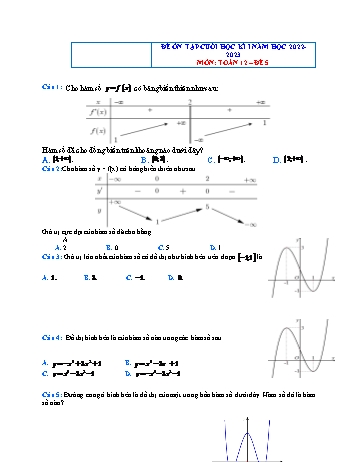 Đề ôn tập cuối học kì 1 môn Toán Lớp 12 - Đề 5 - Năm học 2022-2023 (Có đáp án)