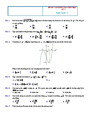 Đề ôn tập kiểm tra cuối học kì 1 môn Toán Lớp 12 (Có lời giải chi tiết)