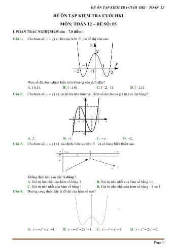 Đề ôn tập kiểm tra cuối học kì 1 môn Toán Lớp 12 - Đề số 5 (Có hướng dẫn chi tiết)