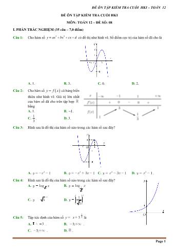 Đề ôn tập kiểm tra cuối học kì 1 môn Toán Lớp 12 - Đề số 8 (Có hướng dẫn chi tiết)