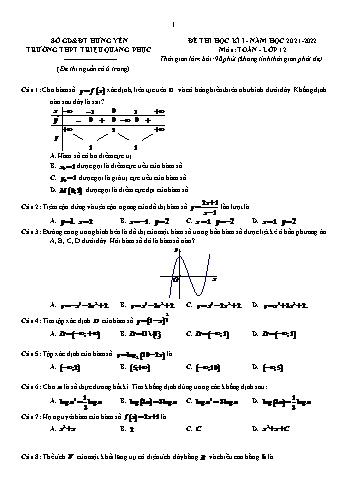 Đề thi học kì 1 môn Toán Lớp 12 - Năm học 2021-2022 - Trường THPT Triệu Quang Phục (Có đáp án)