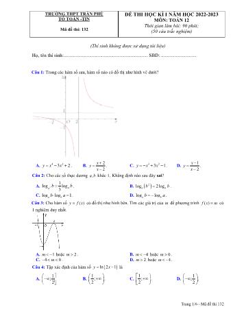 Đề thi học kì 1 môn Toán Lớp 12 - Năm học 2022-2023 - Trường THPT Trần Phú