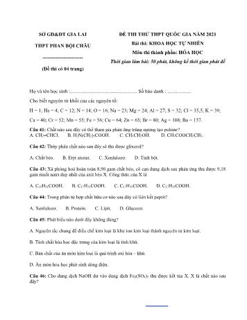 Đề thi thử Tốt nghiệp THPT Quốc gia bài thi Khoa học tự nhiên - Môn Hóa học - Năm học 2021 - Trường THPT Phan Bội Châu (Có đáp án)