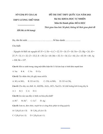 Đề thi thử Tốt nghiệp THPT Quốc gia bài thi Khoa học tự nhiên - Môn Hóa học - Năm học 2021 - Trường THPT Lương Thế Vinh (Có đáp án)