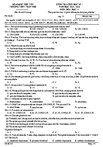 Kiểm tra cuối học kì 1 môn Hóa học Lớp 12 - Mã đề 246 - Năm học 2022-2023 - Trường THPT Trần Phú (Có đáp án)