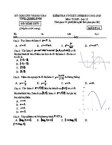 Kiểm tra cuối học kì 1 môn Toán Lớp 12 - Mã đề 101 - Năm học 2022-2023 - Sở GD&ĐT Quảng Nam (Có đáp án)