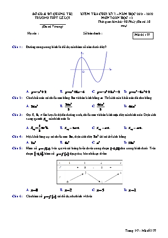 Kiểm tra cuối học kì 1 môn Toán Lớp 12 - Mã đề 177 - Năm học 2021-2022 - Trường THPT Lê Lợi