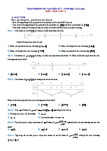 Trắc nghiệm ôn tập cuối học kì 1 môn Toán Lớp 12 - Năm học 2022-2023