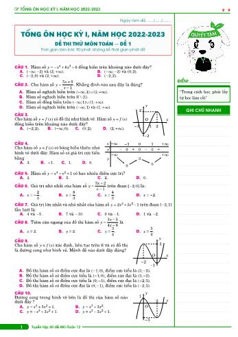 Tuyển tập 30 đề trắc nghiệm ôn học kì 1 môn Toán Lớp 12 - Năm học 2022-2023 (Có đáp án)