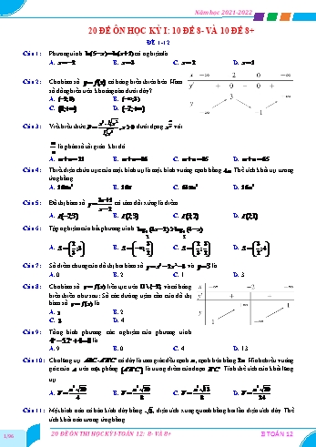 20 Đề ôn học kì 1 Toán Lớp 12 - Năm học 2021-2022
