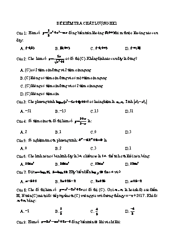 Đề kiểm tra chất lượng học kì 1 Toán Lớp 12 (Có hướng dẫn giải chi tiết)