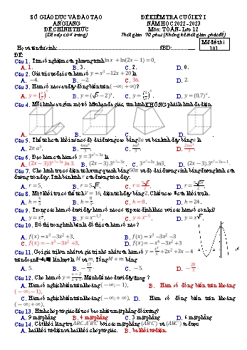 Đề kiểm tra cuối kì 1 Toán Lớp 12 - Mã đề 101 - Năm học 2022-2023 - Sở GD&ĐT An Giang (Có đáp án)