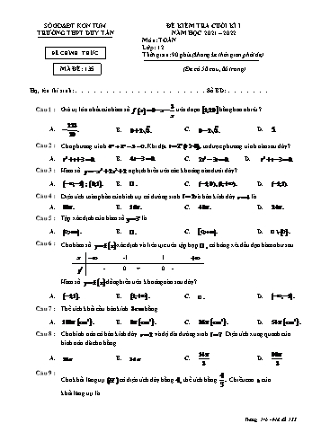 Đề kiểm tra cuối kì 1 Toán Lớp 12 - Mã đề 135 - Năm học 2021-2022 - Trường THPT Duy Tân