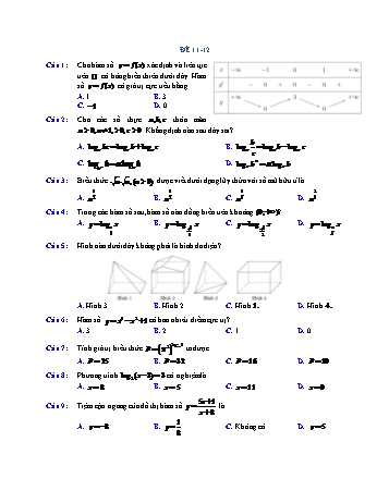 Đề ôn học kì 1 Toán Lớp 12 - Đề 11 - Năm học 2021-2022 (Có đáp án)