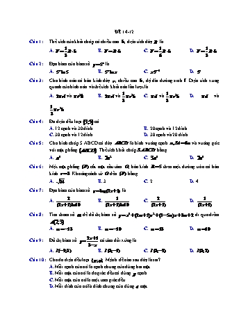 Đề ôn học kì 1 Toán Lớp 12 - Đề 14 - Năm học 2021-2022 (Có đáp án)