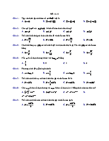Đề ôn học kì 1 Toán Lớp 12 - Đề 16 - Năm học 2021-2022 (Có đáp án)
