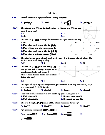 Đề ôn học kì 1 Toán Lớp 12 - Đề 17 - Năm học 2021-2022 (Có đáp án)