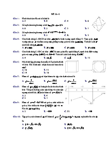 Đề ôn học kì 1 Toán Lớp 12 - Đề 20 - Năm học 2021-2022 (Có đáp án)