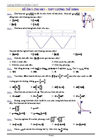 Đề ôn kiểm tra học kì 1 Toán Lớp 12 - Đề 5 - Năm học 2021-2022 - Trường THPT Lương Thế Vinh (Có đáp án)