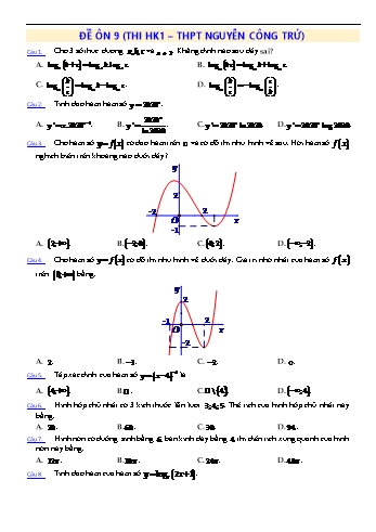Đề ôn kiểm tra học kì 1 Toán Lớp 12 - Đề 9 - Năm học 2021-2022 - Trường THPT Nguyễn Công Trứ (Có đáp án)