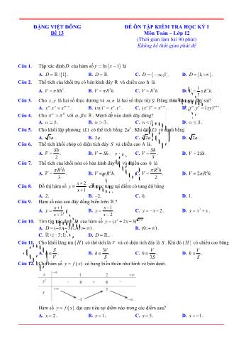 Đề ôn tập kiểm tra học kì 1 Toán Lớp 12 - Đề 13 (Có lời giải chi tiết)