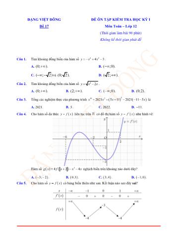 Đề ôn tập kiểm tra học kì 1 Toán Lớp 12 - Đề 17 (Có lời giải chi tiết)