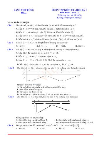 Đề ôn tập kiểm tra học kì 1 Toán Lớp 12 - Đề 22 (Có lời giải chi tiết)