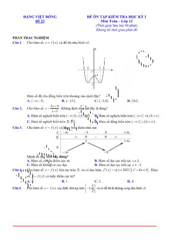 Đề ôn tập kiểm tra học kì 1 Toán Lớp 12 - Đề 23 (Có lời giải chi tiết)