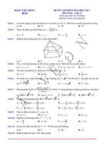Đề ôn tập kiểm tra học kì 1 Toán Lớp 12 - Đề 29 (Có lời giải chi tiết)