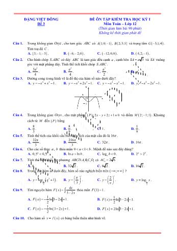 Đề ôn tập kiểm tra học kì 1 Toán Lớp 12 - Đề 3 (Có lời giải chi tiết)
