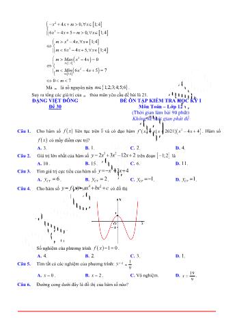 Đề ôn tập kiểm tra học kì 1 Toán Lớp 12 - Đề 30 (Có lời giải chi tiết)