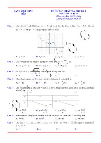 Đề ôn tập kiểm tra học kì 1 Toán Lớp 12 - Đề 6 (Có lời giải chi tiết)