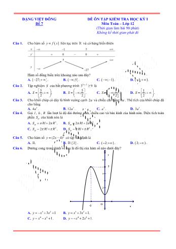 Đề ôn tập kiểm tra học kì 1 Toán Lớp 12 - Đề 7 (Có lời giải chi tiết)