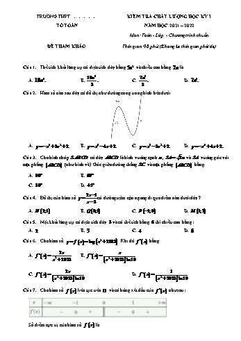 Kiểm tra chất lượng học kì 1 Toán Lớp 12 - Năm học 2021-2022