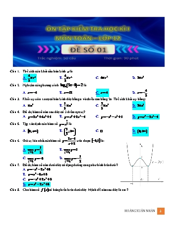 Ôn tập kiểm tra học kì 1 Toán Lớp 12 - Đề số 1 (Có hướng dẫn giải)